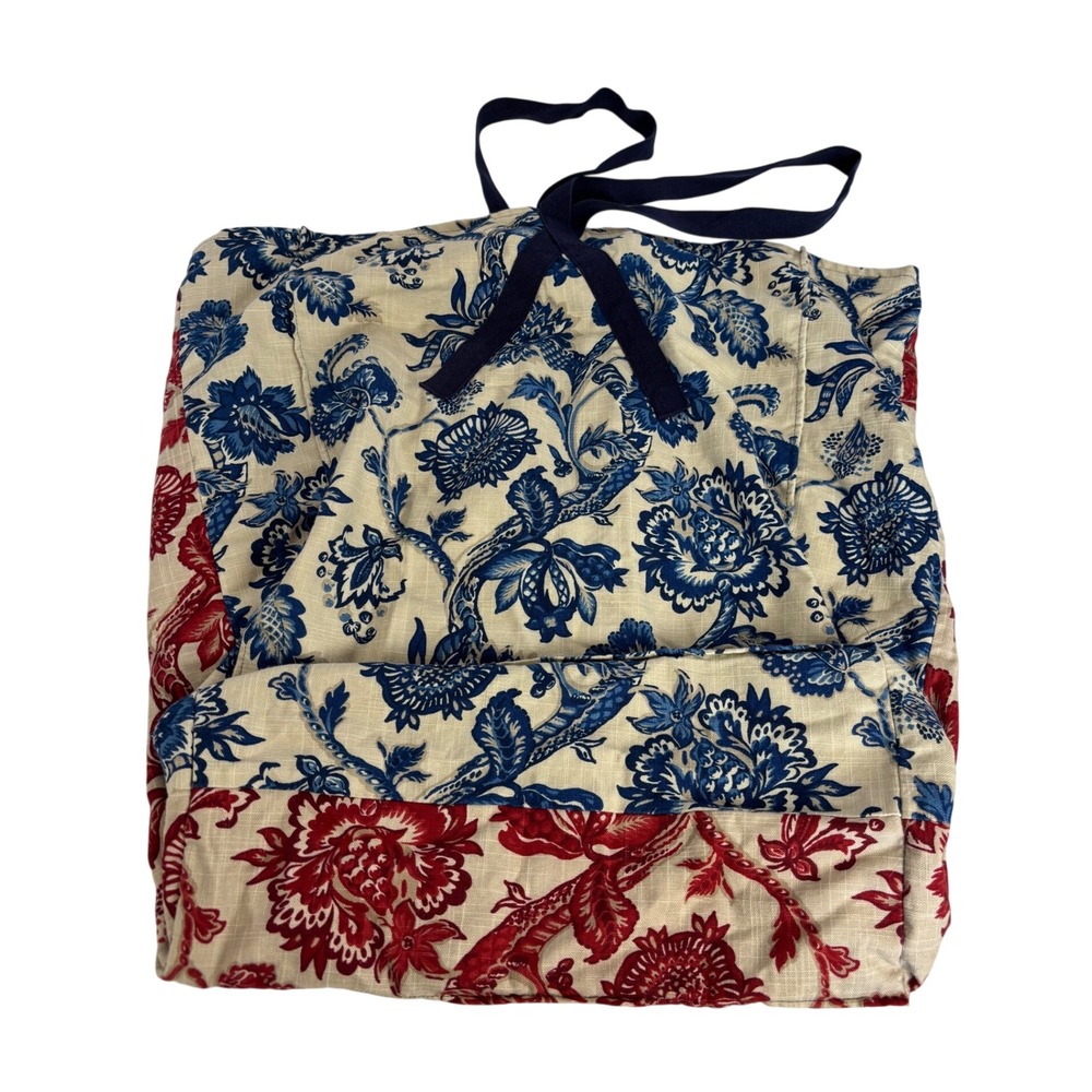 Floral Chintz Toile Canvas Tote Bag Blue Red White Reversible Large Handmade